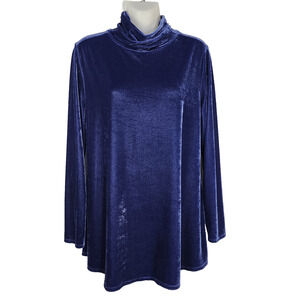 Soft Surroundings Tunic Top Sz PM Stretch Velvet Turtleneck Long Sleeve Blue Zip